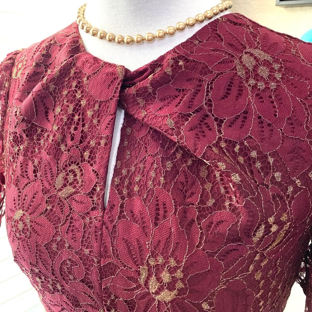 Chelsea28 Red Velvet/Burgundy Metallic Floral Lace Fit & Flare Dress
Size XXS - Picture 8 of 14